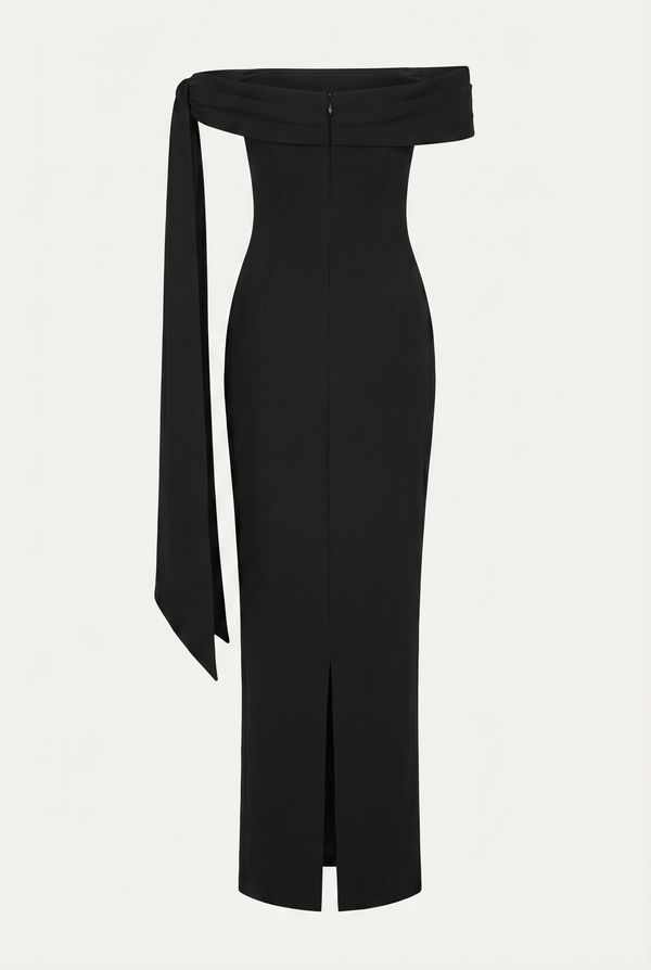 Nadine Off-Shoulder Draped Maxi Dress – Black