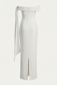 Nadine Off-Shoulder Draped Maxi Dress – White