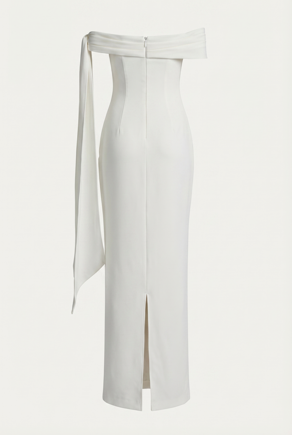 Nadine Off-Shoulder Draped Maxi Dress – White