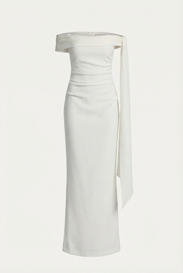 Nadine Off-Shoulder Draped Maxi Dress – White
