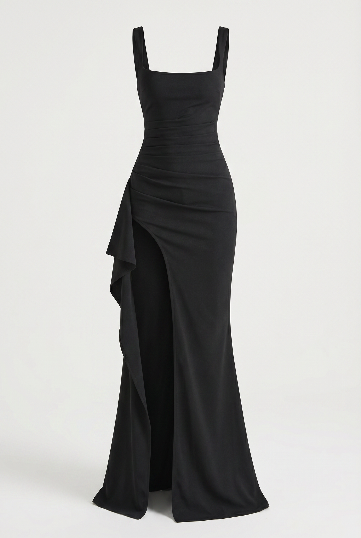Nicole Square Neck Draped Maxi Dress – Black