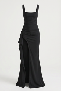 Nicole Square Neck Draped Maxi Dress – Black