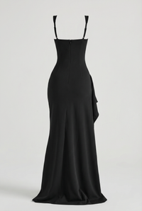 Nicole Square Neck Draped Maxi Dress – Black