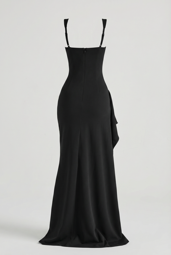 Nicole Square Neck Draped Maxi Dress – Black
