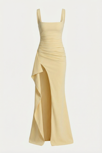 Nicole Square Neck Draped Maxi Dress – Yellow