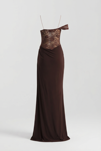 Oria Lace Bodice Maxi Dress – Brown