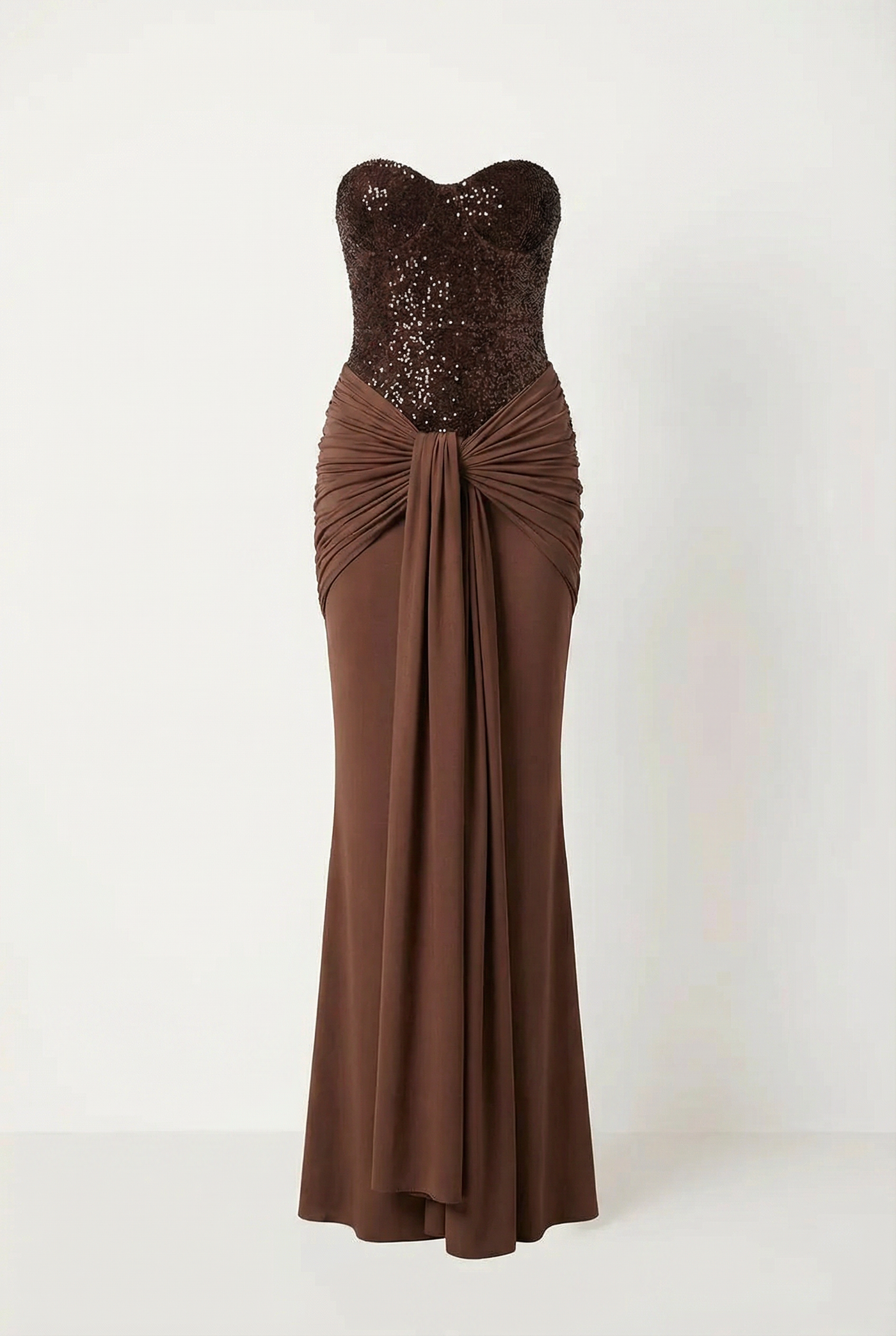 Rinna Velvet Sequin Corset Maxi Dress – Brown