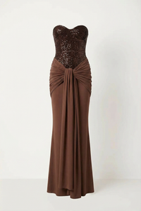Rinna Velvet Sequin Corset Maxi Dress – Brown