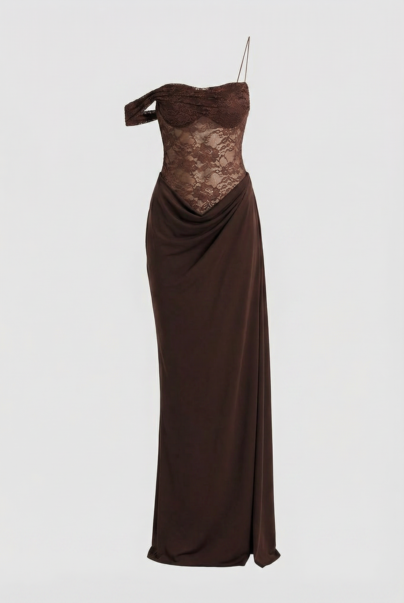 Oria Lace Bodice Maxi Dress – Brown