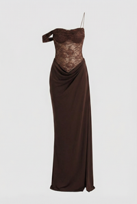 Oria Lace Bodice Maxi Dress – Brown