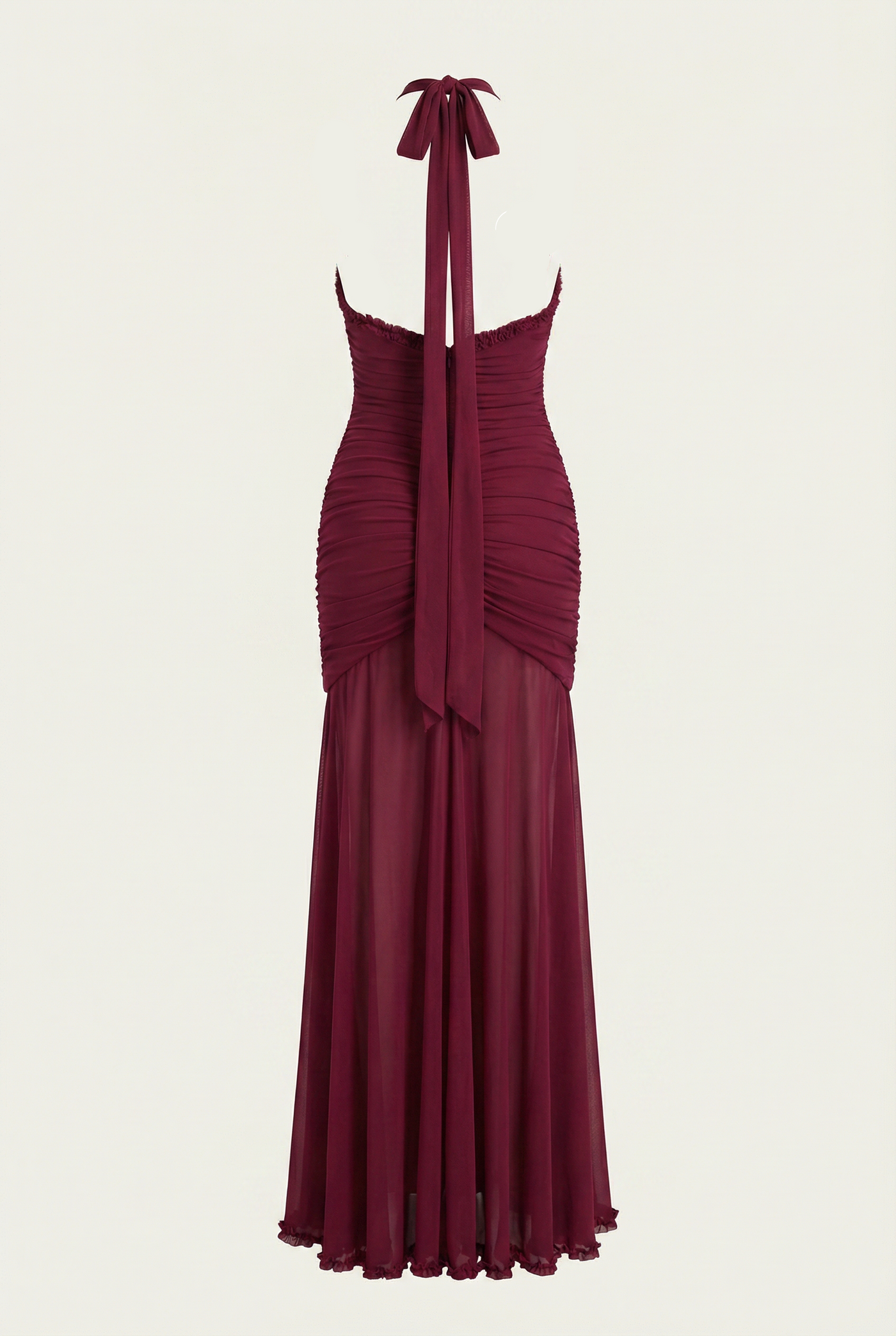 Samara Ruffle Trim Halter Maxi Dress – Burgundy
