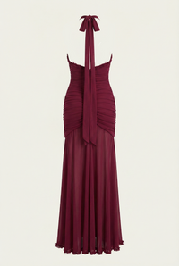 Samara Ruffle Trim Halter Maxi Dress – Burgundy