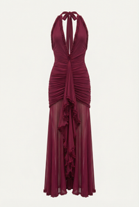 Samara Ruffle Trim Halter Maxi Dress – Burgundy