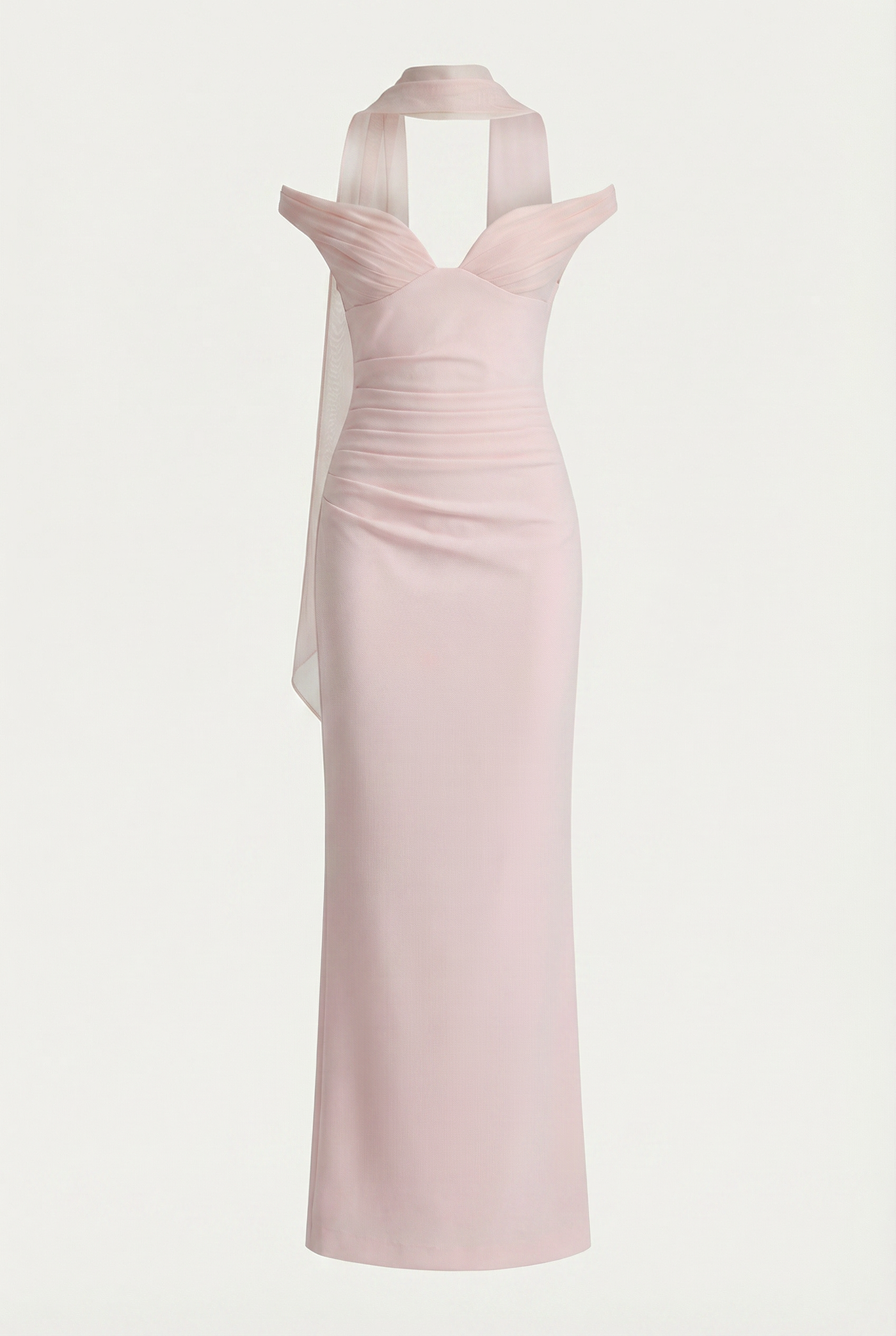 Serena Off-Shoulder Maxi Dress with Scarf - Pink