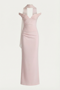 Serena Off-Shoulder Maxi Dress with Scarf - Pink