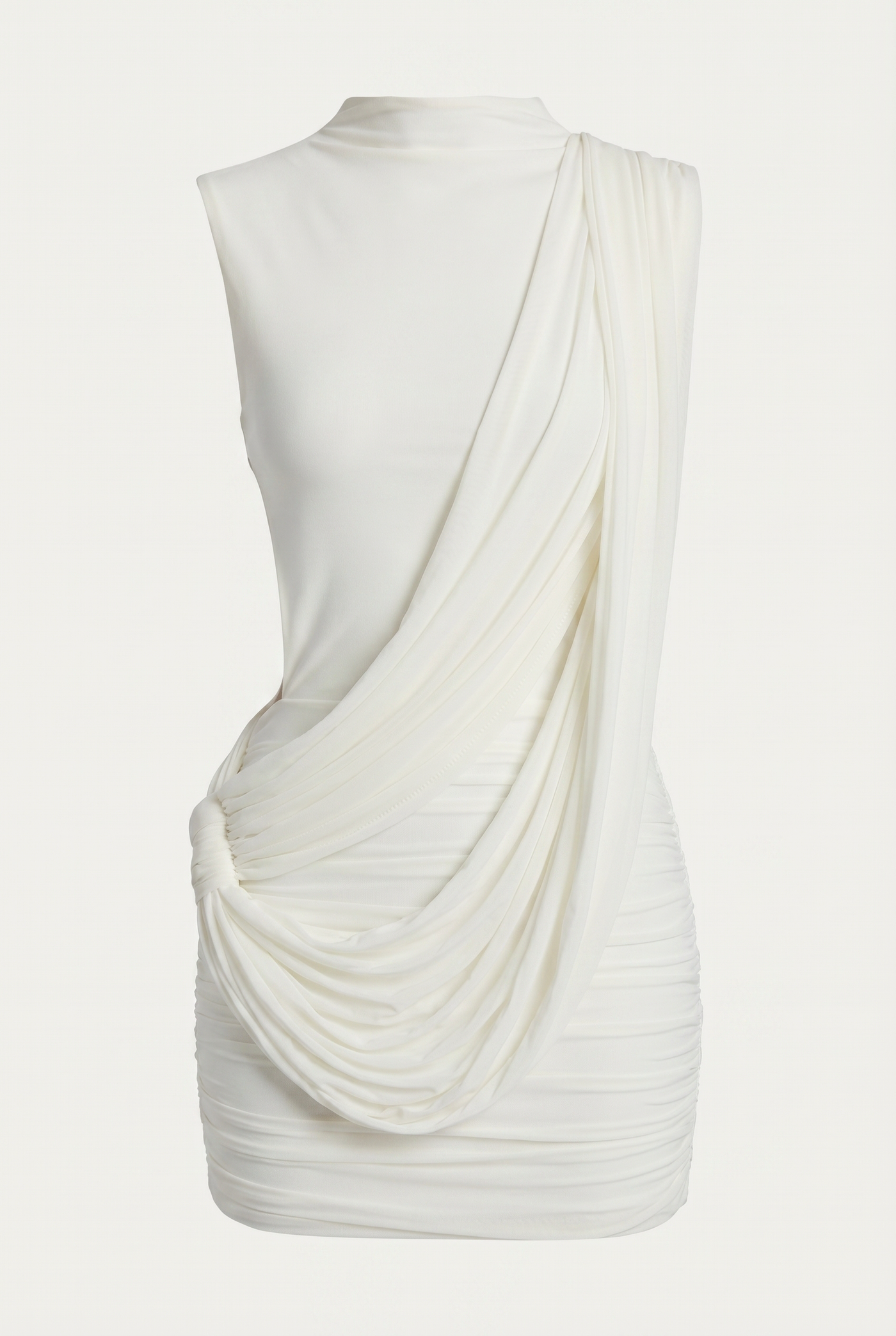 Stacie Asymmetric Draped Mini Dress – White