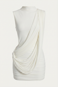 Stacie Asymmetric Draped Mini Dress – White