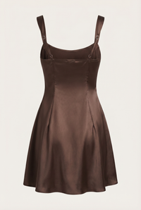 Sofie Square Neck Satin Mini Dress – Brown