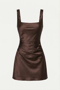 Sofie Square Neck Satin Mini Dress – Brown