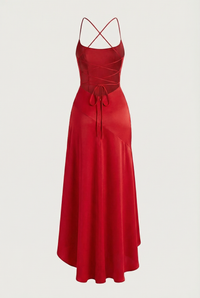 Stella Strappy Back Satin Maxi Dress – Red