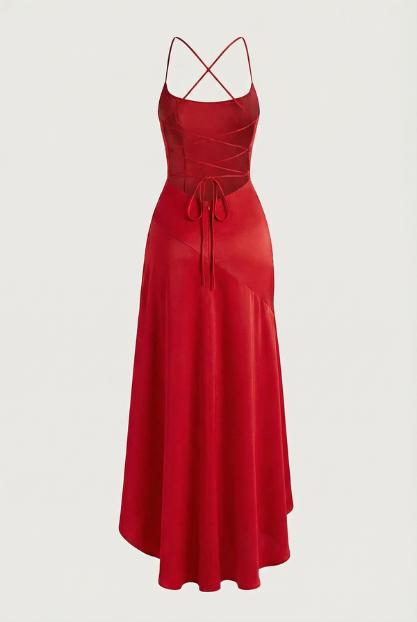 Stella Strappy Back Satin Maxi Dress – Red