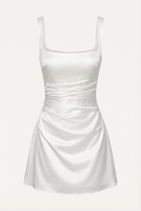 Sofie Square Neck Satin Mini Dress – White