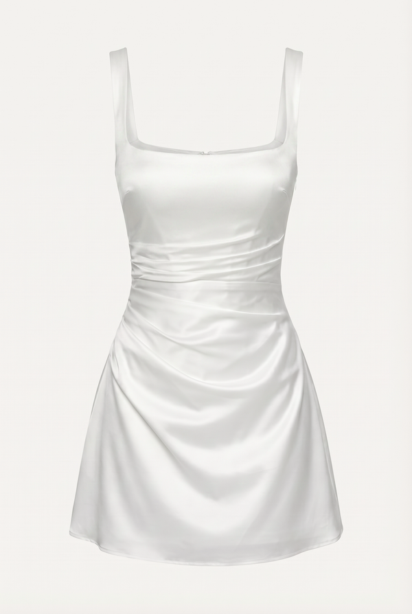 Sofie Square Neck Satin Mini Dress – White