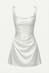 Sofie Square Neck Satin Mini Dress – White