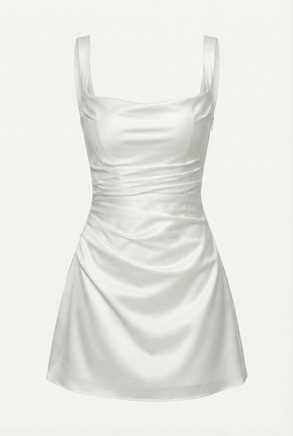 Sofie Square Neck Satin Mini Dress – White