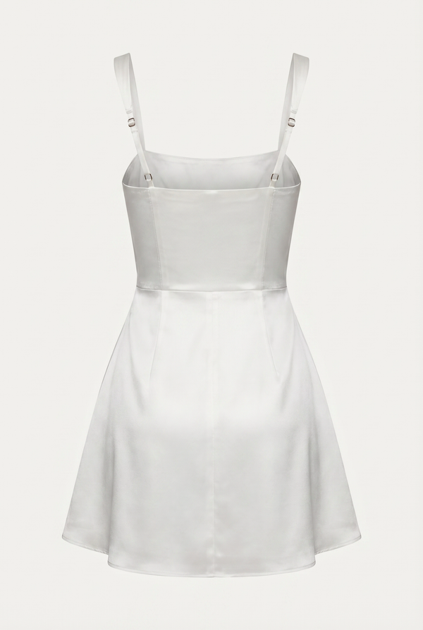 Sofie Square Neck Satin Mini Dress – White