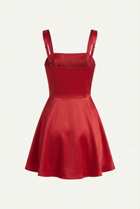 Sofie Square Neck Satin Mini Dress – Red