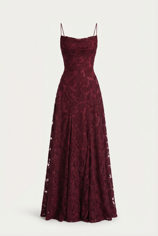 Wisteria Floral Maxi Dress – Burgundy