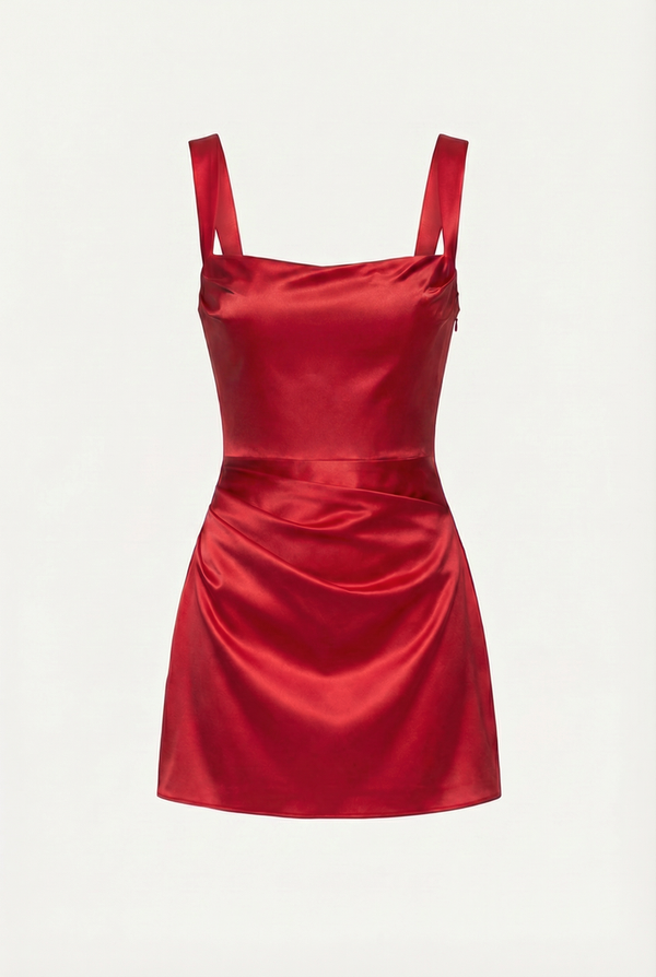 Sofie Square Neck Satin Mini Dress – Red