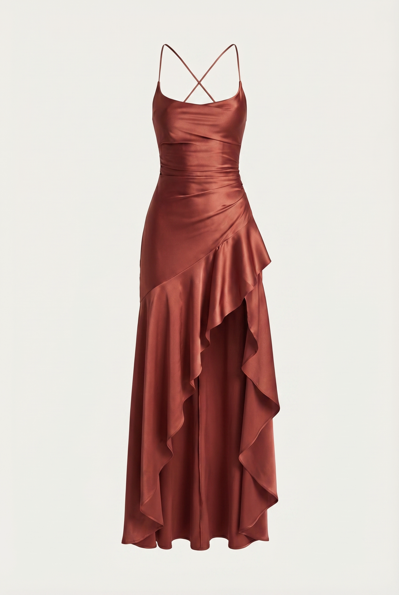Stella Strappy Back Satin Maxi Dress – Rust