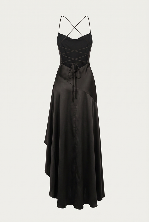 Stella Strappy Back Satin Maxi Dress – Black