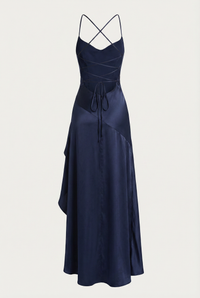 Stella Strappy Back Satin Maxi Dress – Navy Blue