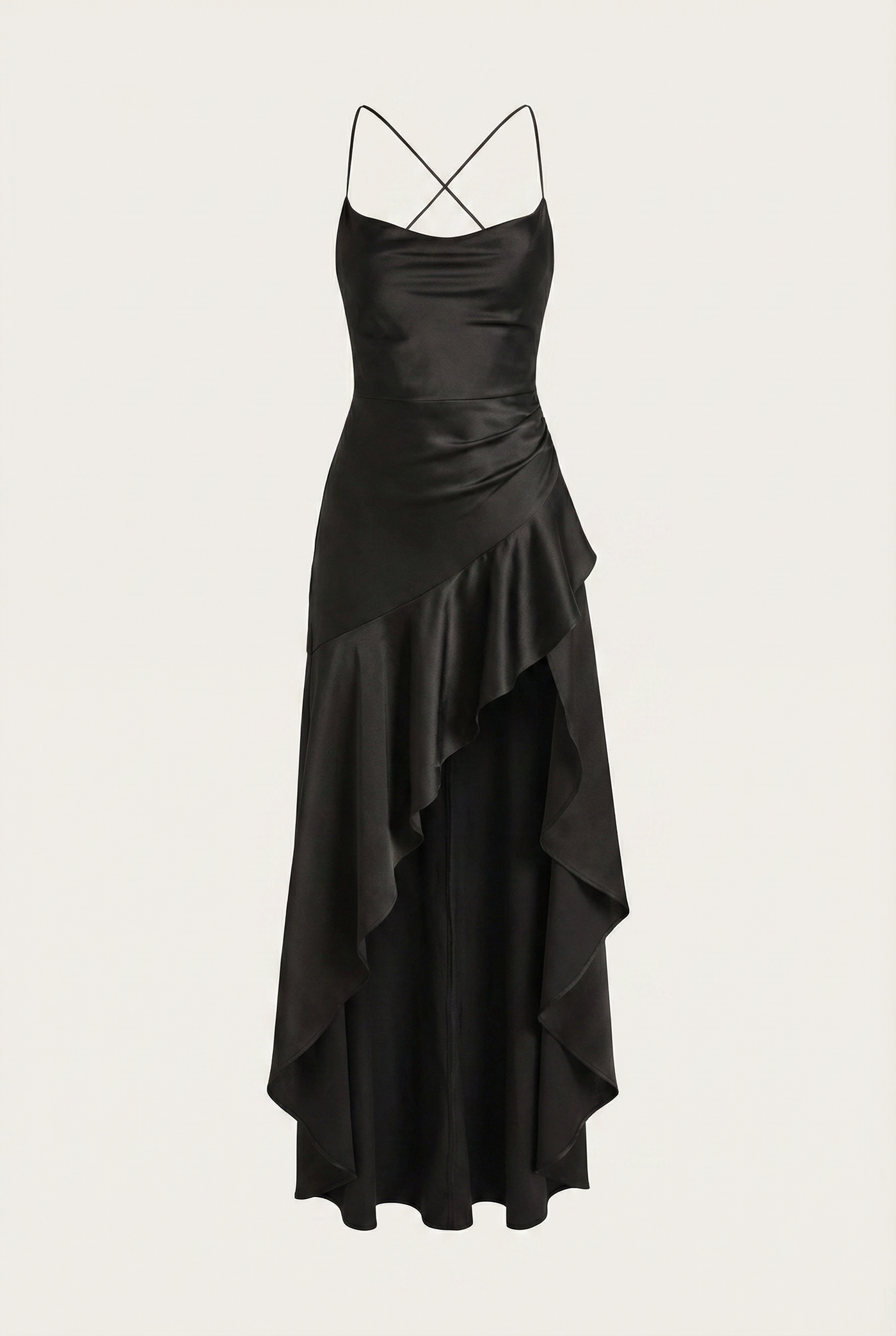 Stella Strappy Back Satin Maxi Dress – Black