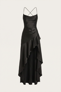 Stella Strappy Back Satin Maxi Dress – Black