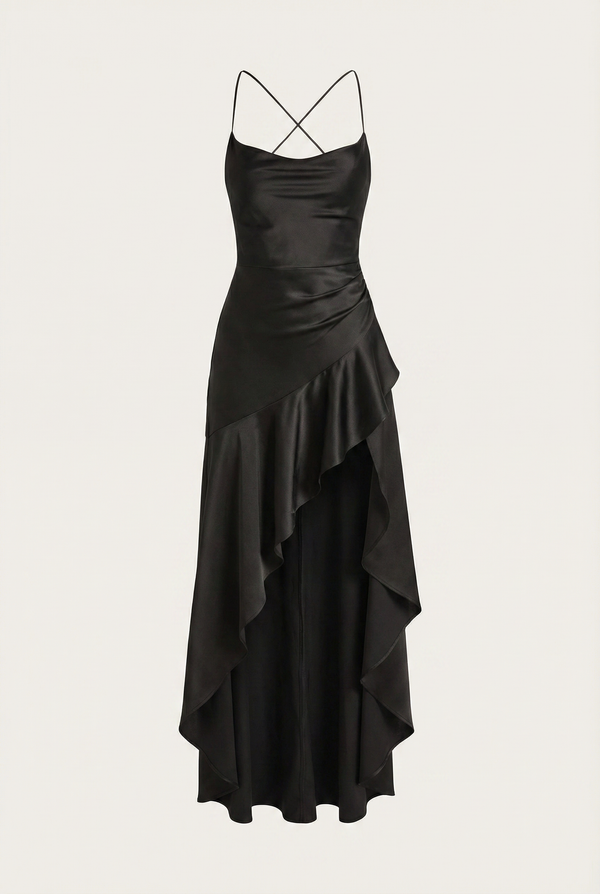 Stella Strappy Back Satin Maxi Dress – Black