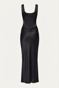 Zelda Corset Satin Maxi Dress – Black