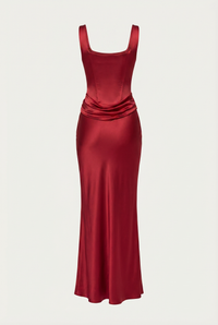 Zelda Corset Satin Maxi Dress – Red