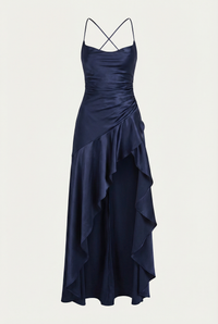 Stella Strappy Back Satin Maxi Dress – Navy Blue