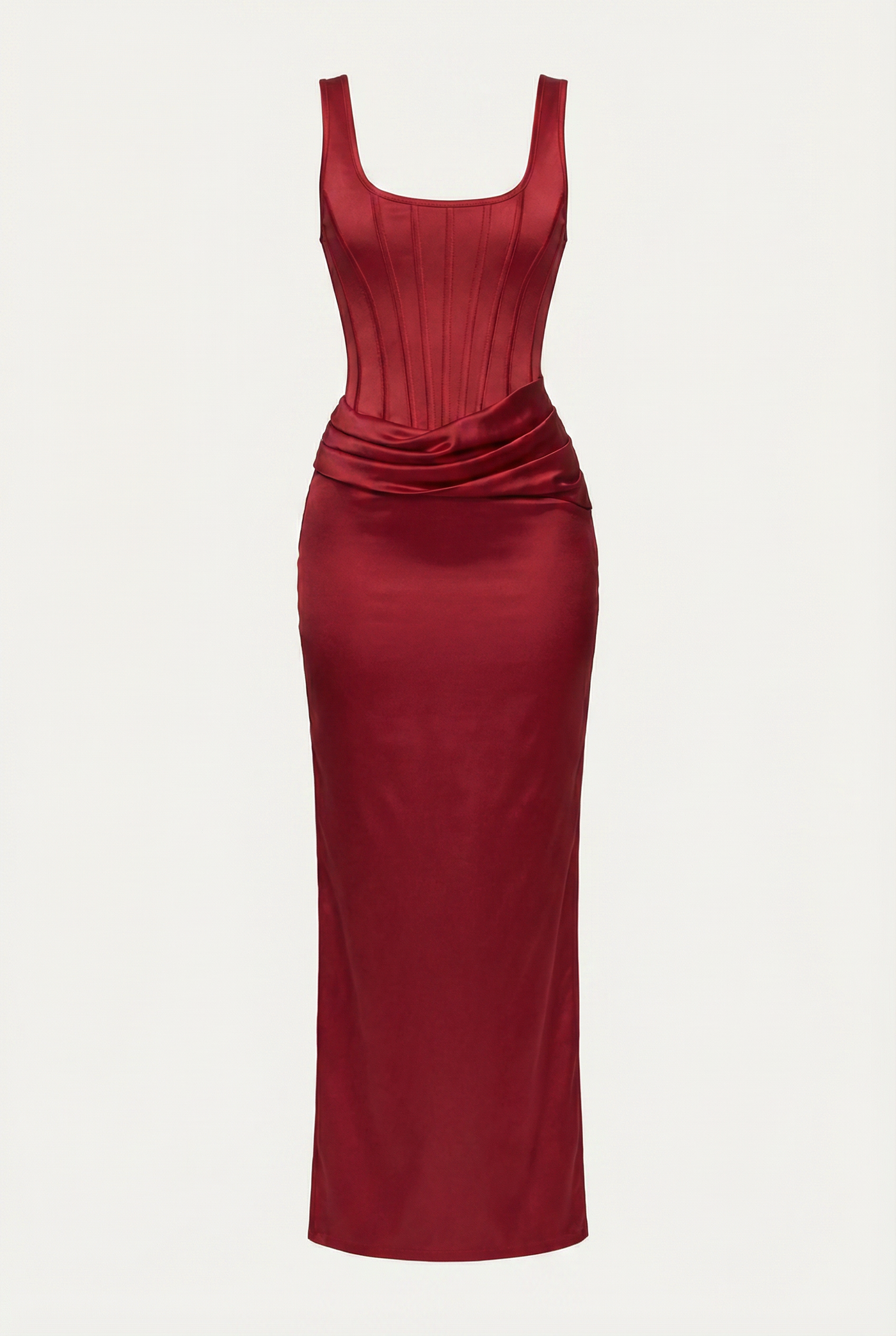 Zelda Corset Satin Maxi Dress – Red