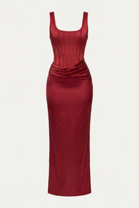 Zelda Corset Satin Maxi Dress – Red