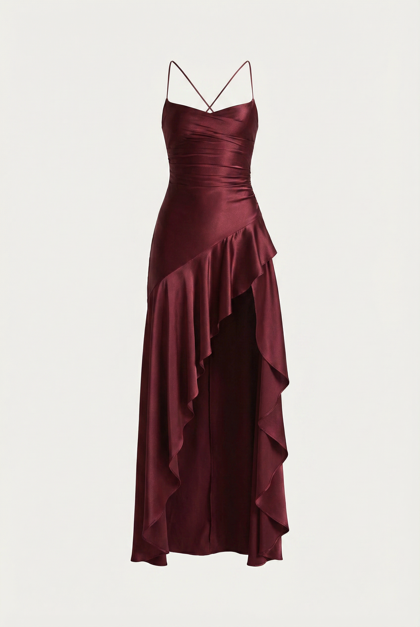 Stella Strappy Back Satin Maxi Dress – Burgundy