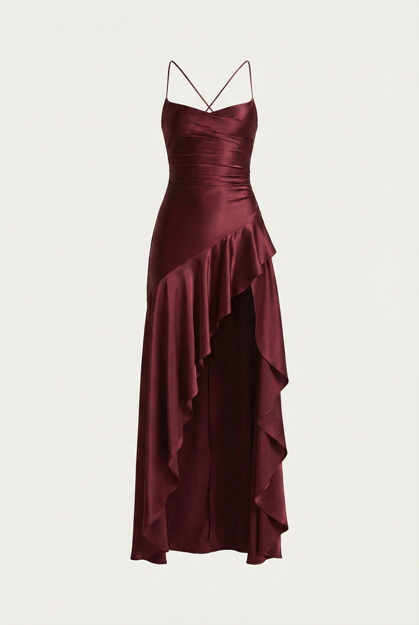 Stella Strappy Back Satin Maxi Dress – Burgundy