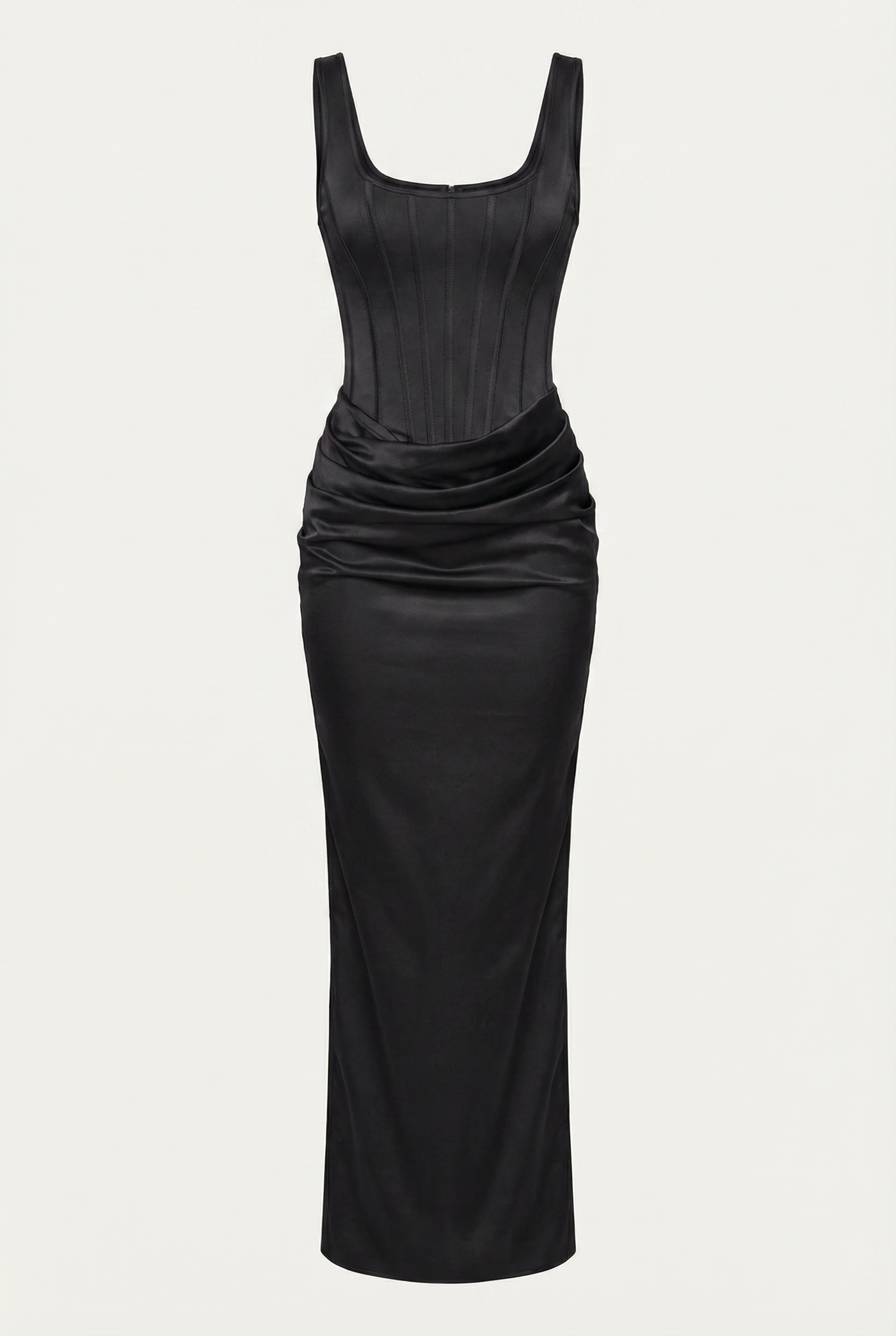 Zelda Corset Satin Maxi Dress – Black