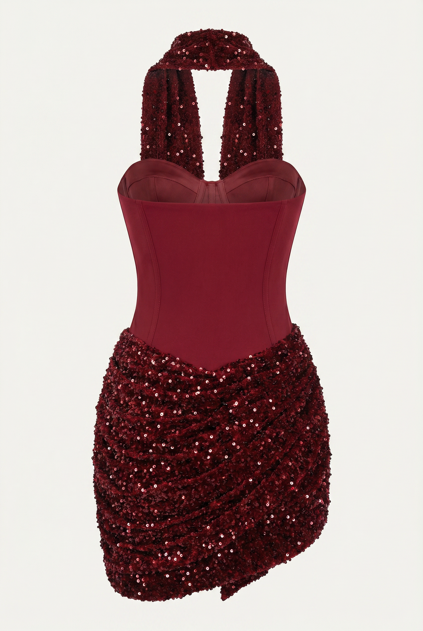 Adena Sequin Sculpt Mini Dress with Scarf - Burgundy