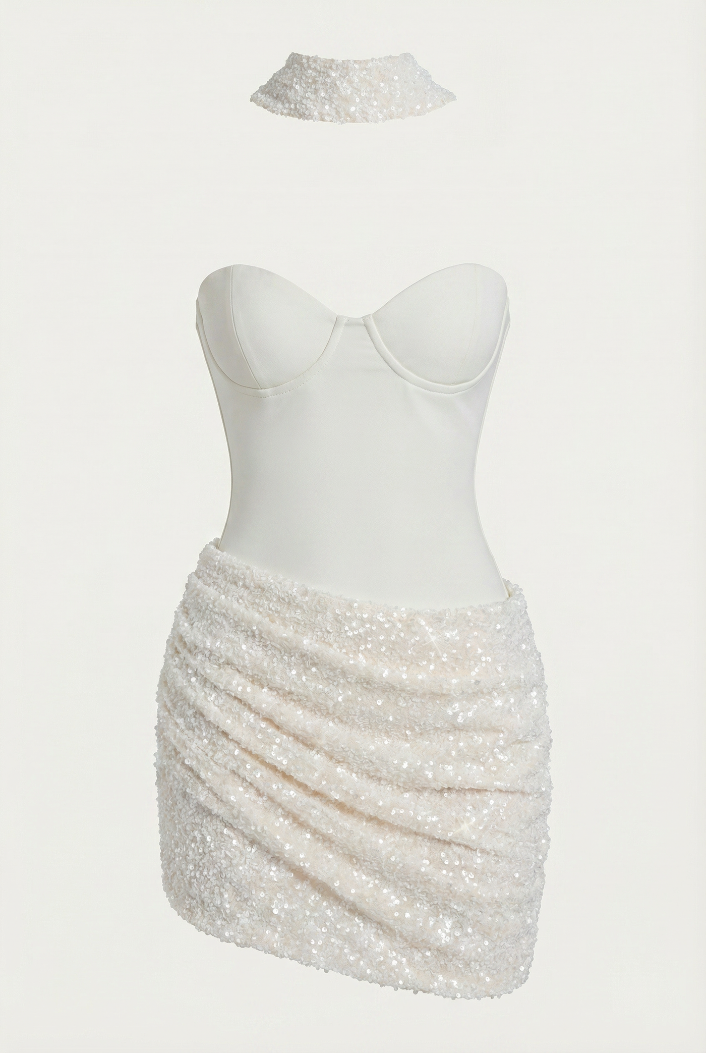 Adena Sequin Sculpt Mini Dress with Scarf - White