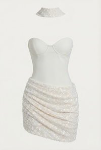 Adena Sequin Sculpt Mini Dress with Scarf - White